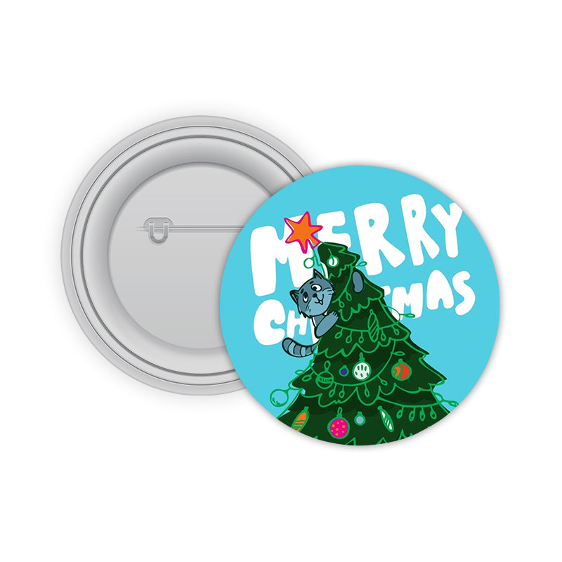 Cat Christmas Pin-back Button Badge