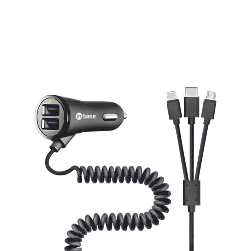 In-Base 2 USB Plus 3 in 1 Cable | Car Charger | 3.6A