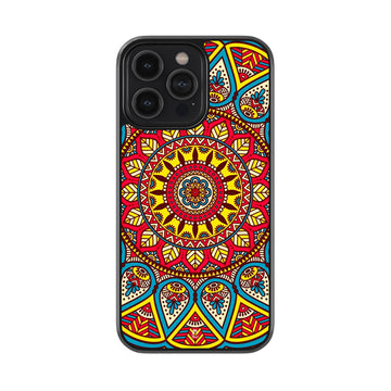 Red Yellow Rangoli Glass Case